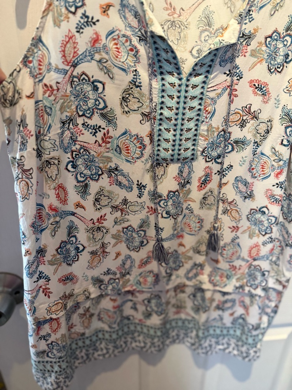 J Jill Womens Tunic Tank S Petite White Blue Orange Paisley Sleeveless Top - Picture 4 of 8